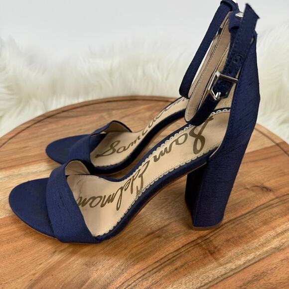 Sam Edelman Yaro Block Heel Sandal Womens 8 M Blue Suede Open Toe Ankle Strap - Picture 3 of 10